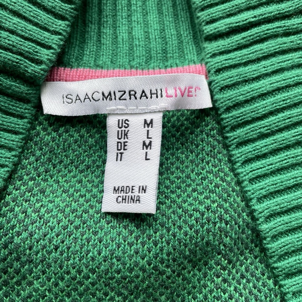 Isaac Mizrahi Live Cardigan Duster Women Medium Green Plaid Jacquard Open Front - Picture 3 of 8